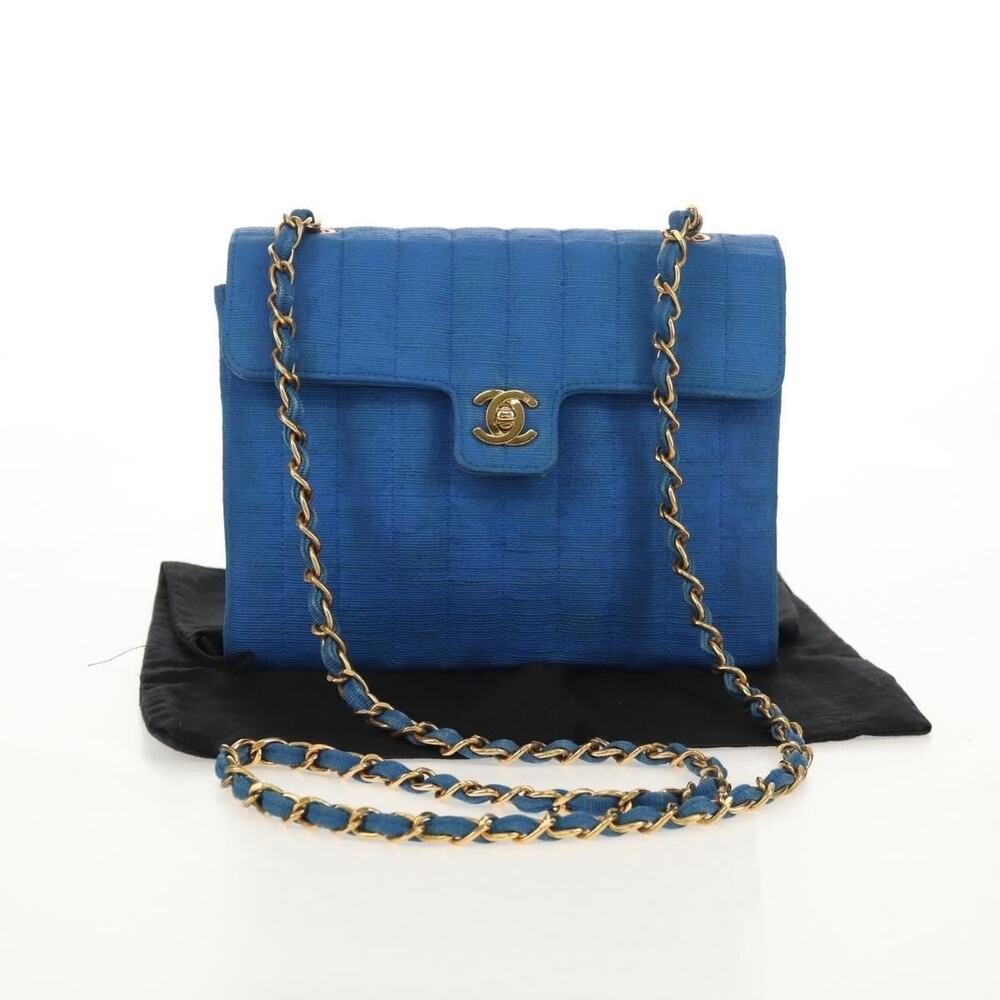 Chanel Canvas Mademoiselle Chain Shoulder Bag Blue